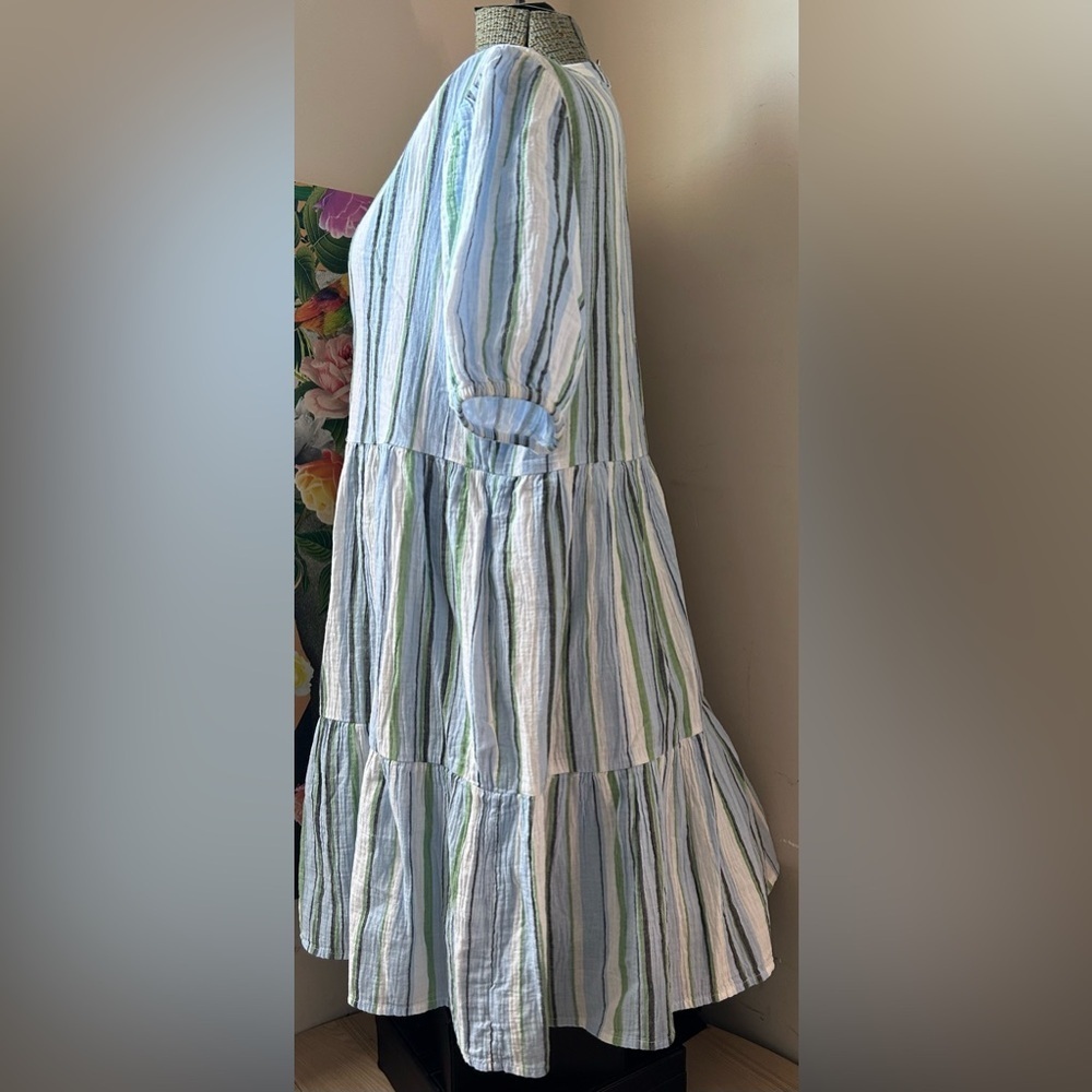 NWT WONDERLY TIERED GAUZY STRIPED DRESS. Sz. M. BEAUTIFUL COLORS, VERSATILE - Picture 3 of 8